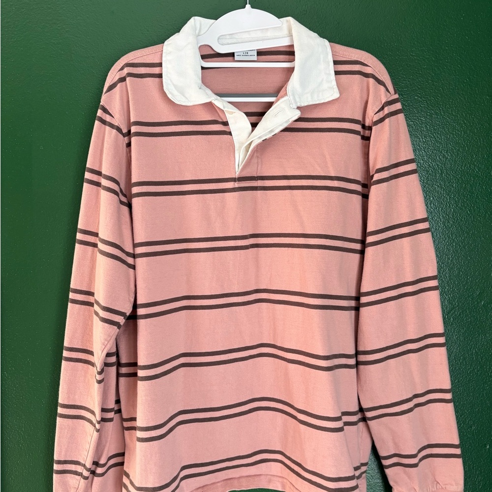 Loose Fit Pink/Brown Stripe Rugby Polo